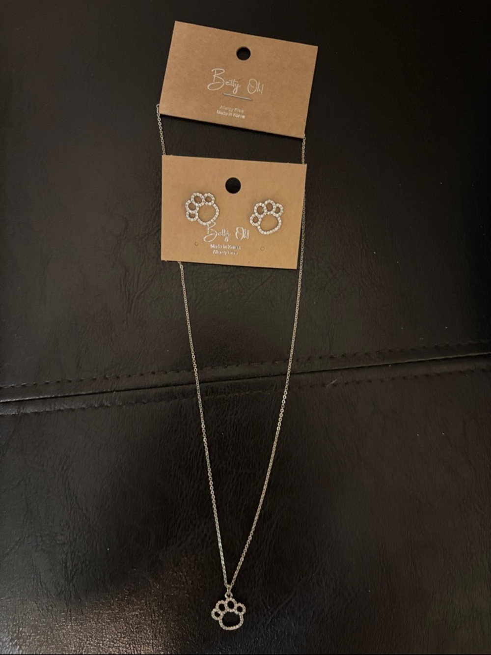 Silver Paw Print Necklace - Silver Paw Pendant Necklace and Earring Set.
